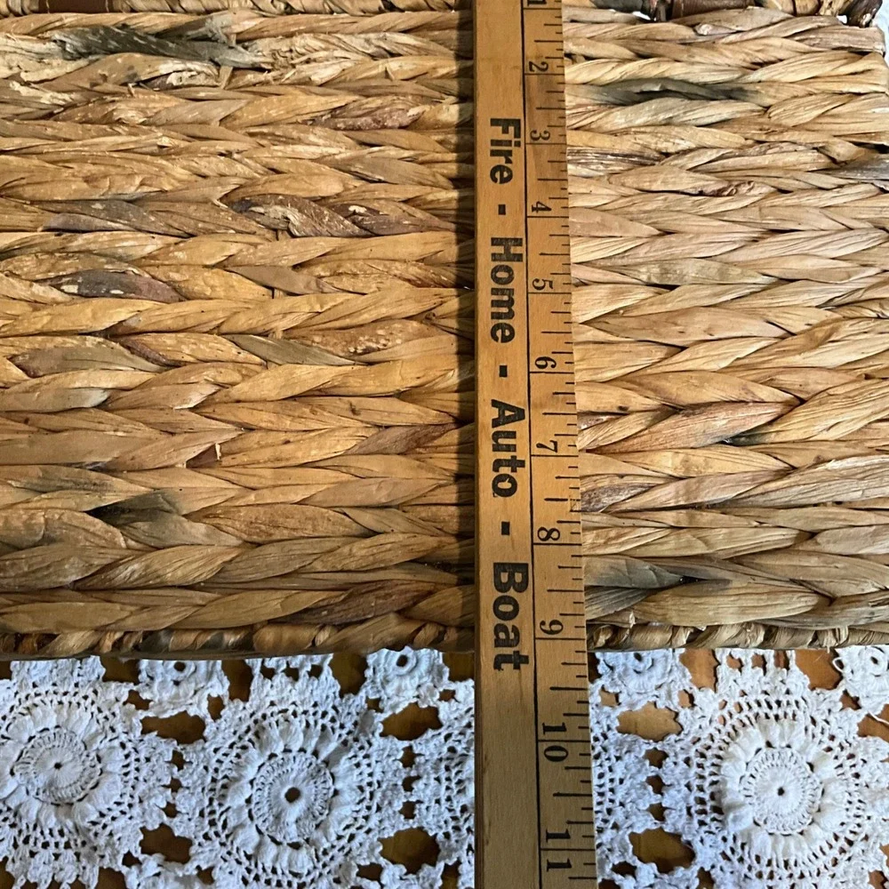 Vintage Woven Gathering Basket Wire‎ Frame Leather Hinged Lid Farmhouse Cottage